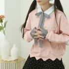 Inset Shirt Scallop Sweatshirt With Tie One Size