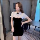 Frog-buttoned Collared Short-sleeve Mini Sheath Dress
