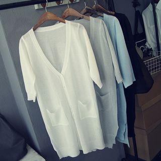 Elbow-sleeve Long Light Cardigan