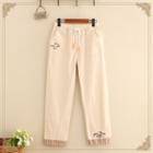 Check Hem Cow Embroidered Pants