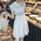 Lace-hem Lapel Chiffon Dress