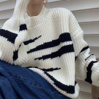 Loose-fit Knit Sweater Black & White - One Size