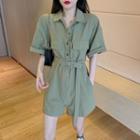 Elbow-sleeve Wide-leg Cargo Playsuit Army Green - One Size