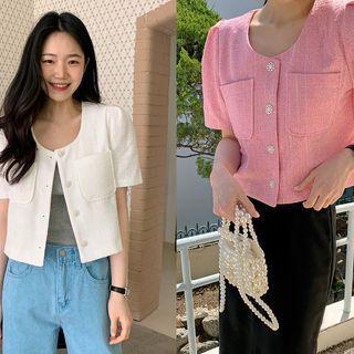Puff-shoulder Crop Tweed Jacket