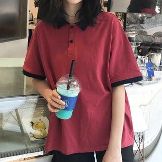 Color Panel Short-sleeve Polo Shirt
