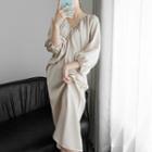 3/4-sleeve Satin Midi A-line Dress