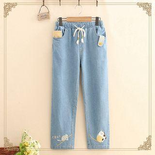 Cat & Rat Embroidered Straight-leg Jeans