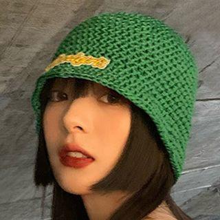 Lettering Embroidered Eyelet Knit Bucket Hat