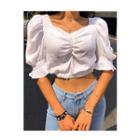 Puff-sleeve Shirred Cropped Top
