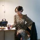 Drawstring Frill-hem Leopard Dress