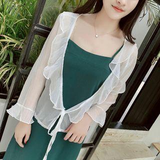 Frill Trim Chiffon Light Jacket White - One Size