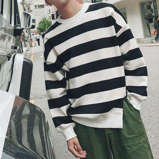 Slit-hem Striped Pullover