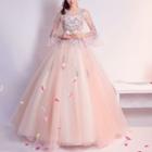 Embellished Bell-sleeve Wedding Ball Gown