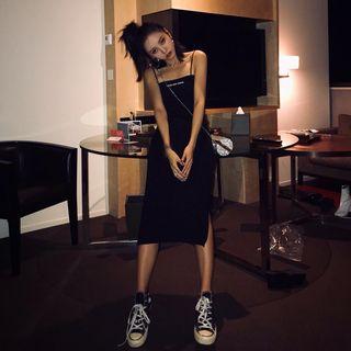 Spaghetti Strap Lettering Midi Knit Dress