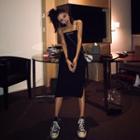 Spaghetti Strap Lettering Midi Knit Dress