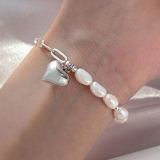 Heart Sterling Silver Pearl Bracelet White - One Size