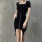 Short-sleeve Hook And Eye Bodycon Dress