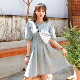Puff-sleeve Pintuck-detail Minidress