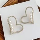 Heart Rhinestone Faux Pearl Earring 1 Pair - Silver - One Size