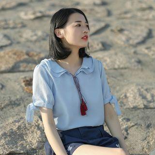 Tassel Trim Short-sleeve Blouse