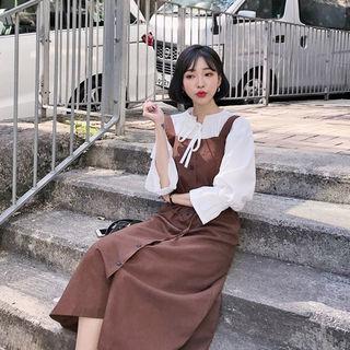 Sleeveless Tie-waist Buttoned Jumper Dress