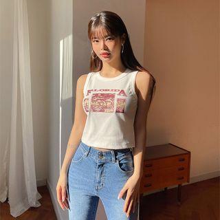 Letter Dolphin-printed Crop Tank Top