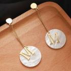 Shell Disc Letter M Dangle Earring 1 Pair - One Size