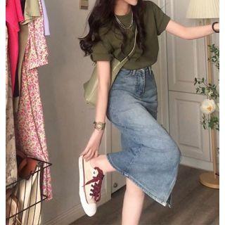 Short-sleeve Top / Denim Skirt / Set