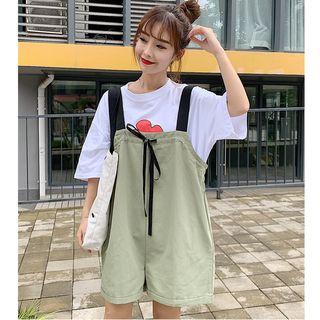 3/4-sleeve Flower Print T-shirt / Wide-leg Jumper Shorts