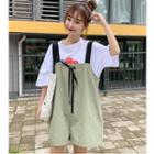 3/4-sleeve Flower Print T-shirt / Wide-leg Jumper Shorts
