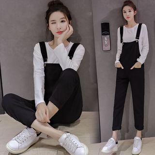 Long-sleeve T-shirt / Denim Jumper Pants / Set
