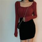 Square Collar Long-sleeved Top