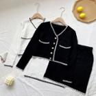 Set: Embroidered Trim Jacket + A-line Skirt