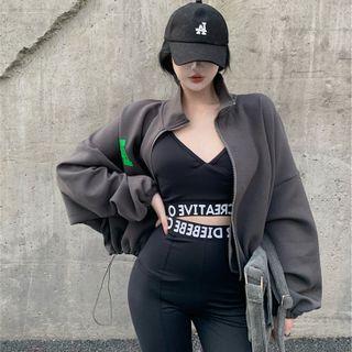 Lettering Camisole Top / Lettering Leggings / Printed-back Drawstring Loose Jacket