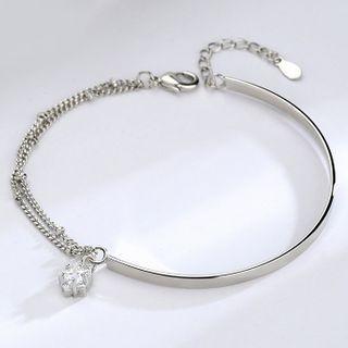 Rhinestone Layered Bracelet 1 Piece - Silver - One Size