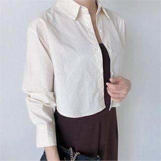 Cropped Plain Cotton Shirt