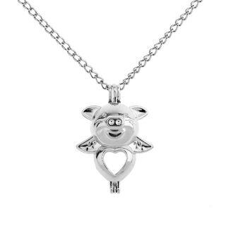 Heart & Pig Pendant Necklace Silver - One Size