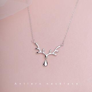 925 Sterling Silver Reindeer Necklace Silver - One Size