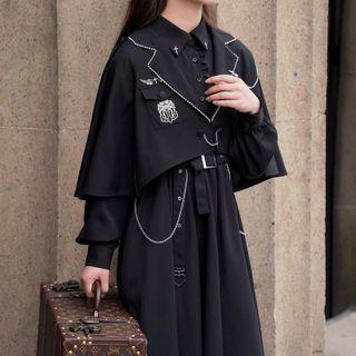 Cross Embroidered A-line Shirtdress / Cropped Jacket