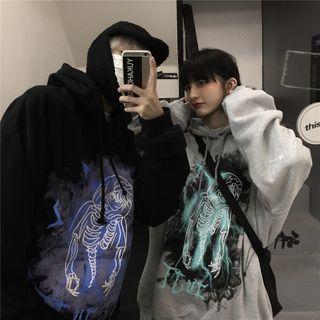 Skull Print Hooded Pullover