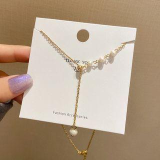 Faux Pearl Y Pendant Necklace X621 - Gold - One Size
