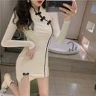 Long-sleeve Two Tone Mini Qipao Dress