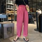 Roll Up Ruffled Plain Pants Rose Pink - One Size