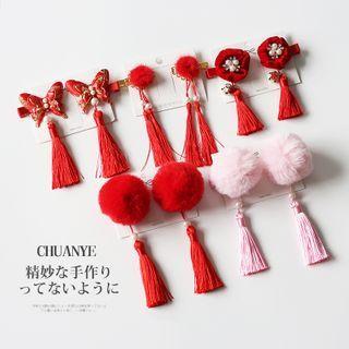 Faux Pearl Fabric Tassel Hair Clip