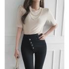 Inset Necklace Elbow-sleeve T-shirt