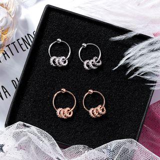 Rhinestone Interlocking Hoop Dangle Earring 1 Pair - B - Silver - One Size