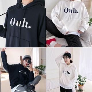 Letter-embroidered Drop-shoulder Hoodie
