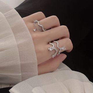 Rhinestone Wavy Alloy Open Ring (various Designs)