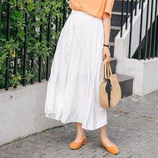 Crinkled A-line Midi Skirt White - One Size