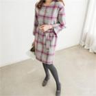 V-neck Glen-plaid Shift Dress With Belt
